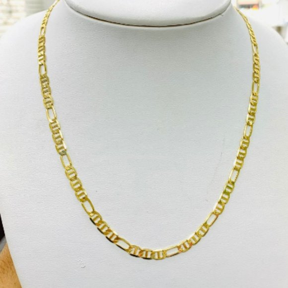 14K Gold F Figaro Mariners Chain Necklace for Mens Womens 24" 4.4mm Cadenas Oro - Picture 3 of 7